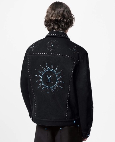 NIGO Louis Vuitton Men's Fall/Winter Black Logo Pattern Embroidery Lapel Long Sleeve Denim Jacket #nigo73291