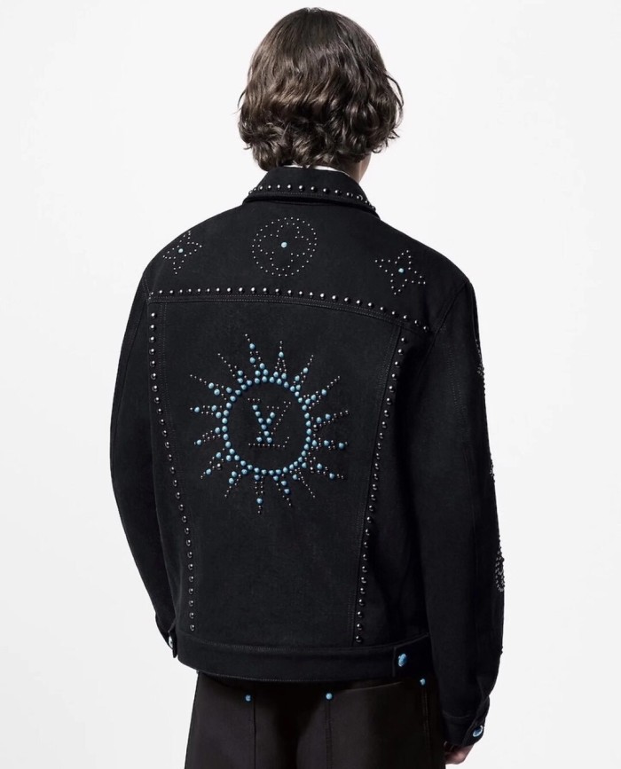 NIGO Louis Vuitton Men's Fall/Winter Black Logo Pattern Embroidery Lapel Long Sleeve Denim Jacket #nigo73291