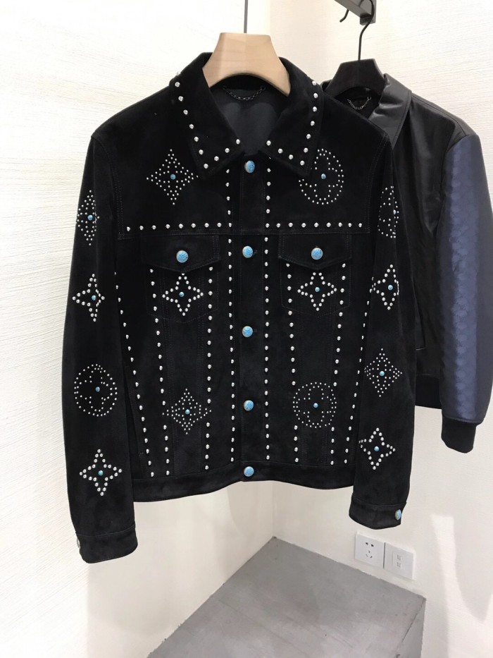 NIGO Louis Vuitton Men's Fall/Winter Black Logo Pattern Embroidery Lapel Long Sleeve Denim Jacket #nigo73291