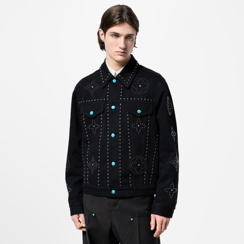 NIGO Louis Vuitton Men's Fall/Winter Black Logo Pattern Embroidery Lapel Long Sleeve Denim Jacket #nigo73291