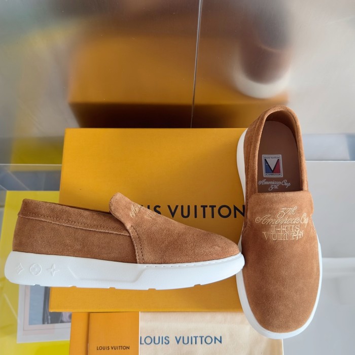 NIGO Louis Vuitton Men's All Season Solid Color Leather Round Toe Over Toe Suede Loafers Shoes #nigo73292