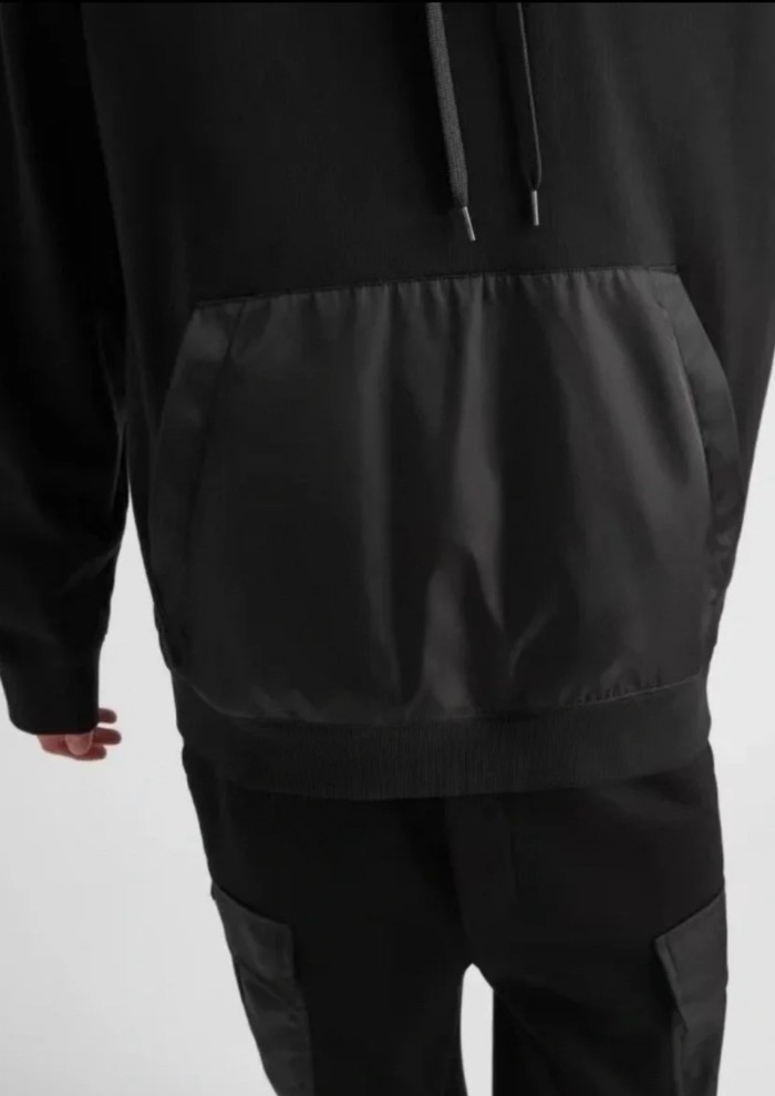 NIGO Prada Men's Spring and Fall Triangle Metal Label Black Cotton Hooded Drawstring Loose Sweatshirt Pullover #nigo73284