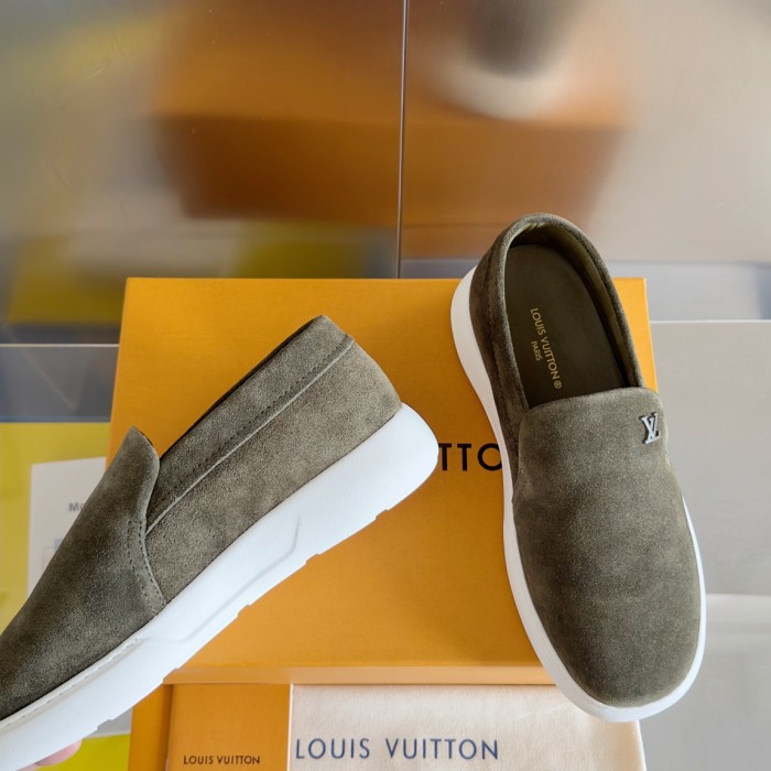 NIGO Louis Vuitton Men's All Season Solid Color Leather Round Toe Over Toe Suede Loafers Shoes #nigo73292