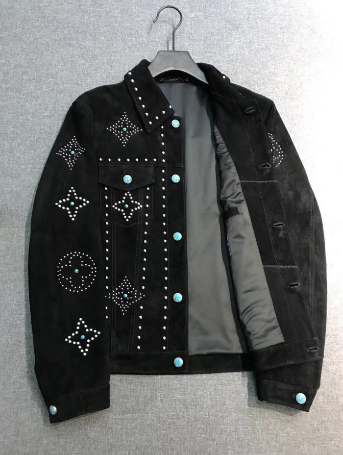 NIGO Louis Vuitton Men's Fall/Winter Black Logo Pattern Embroidery Lapel Long Sleeve Denim Jacket #nigo73291