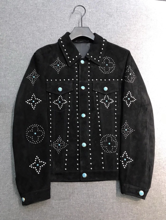 NIGO Louis Vuitton Men's Fall/Winter Black Logo Pattern Embroidery Lapel Long Sleeve Denim Jacket #nigo73291