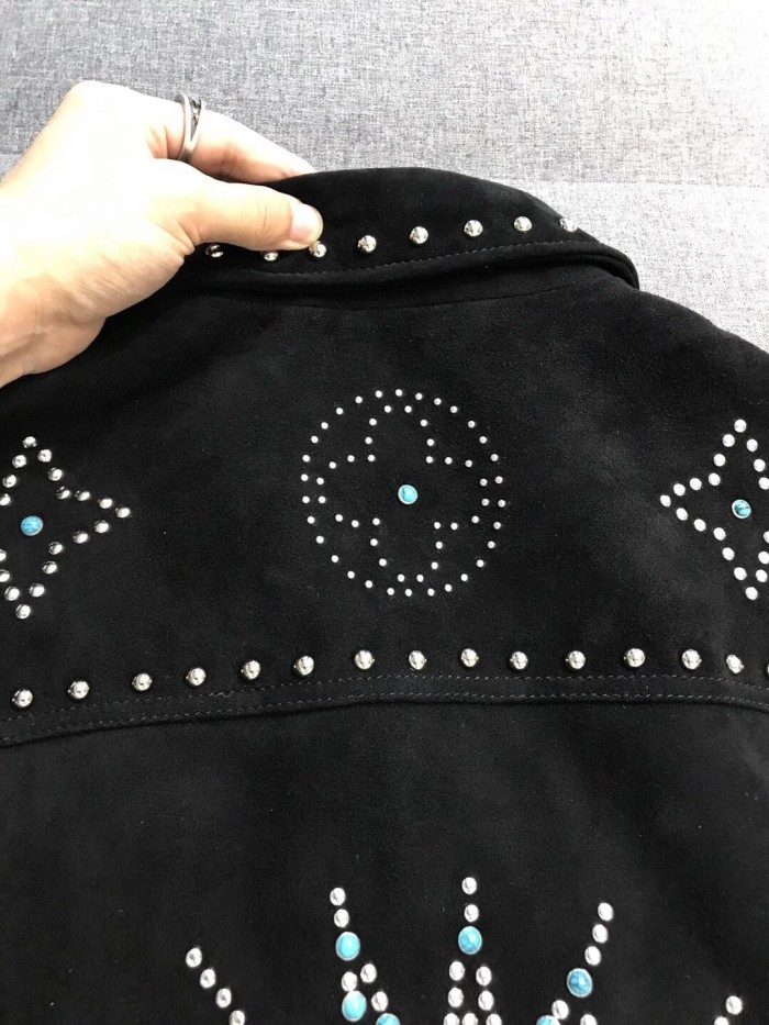 NIGO Louis Vuitton Men's Fall/Winter Black Logo Pattern Embroidery Lapel Long Sleeve Denim Jacket #nigo73291