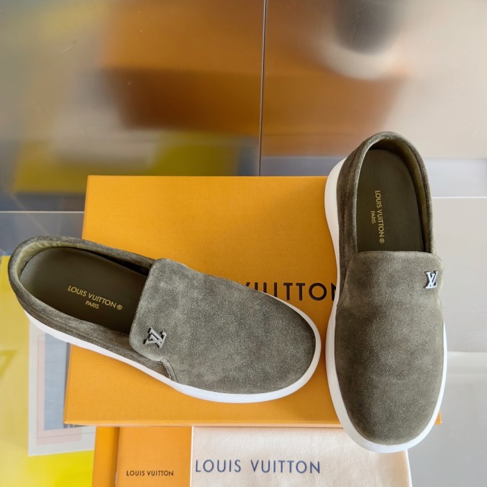 NIGO Louis Vuitton Men's All Season Solid Color Leather Round Toe Over Toe Suede Loafers Shoes #nigo73292