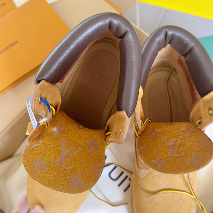 NIGO Louis Vuitton Men's And Women's Fall And Winter Old Flower Print Round Head Lace Up Embossed Waterproof Suede And Ankle Boots Martin Boots Shoes #nigo73221