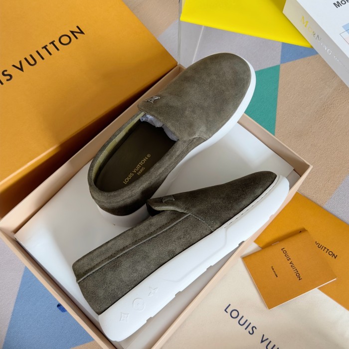 NIGO Louis Vuitton Men's All Season Solid Color Leather Round Toe Over Toe Suede Loafers Shoes #nigo73292