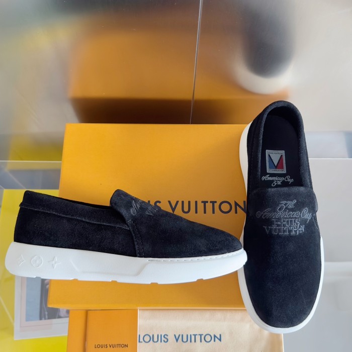 NIGO Louis Vuitton Men's All Season Solid Color Leather Round Toe Over Toe Suede Loafers Shoes #nigo73292