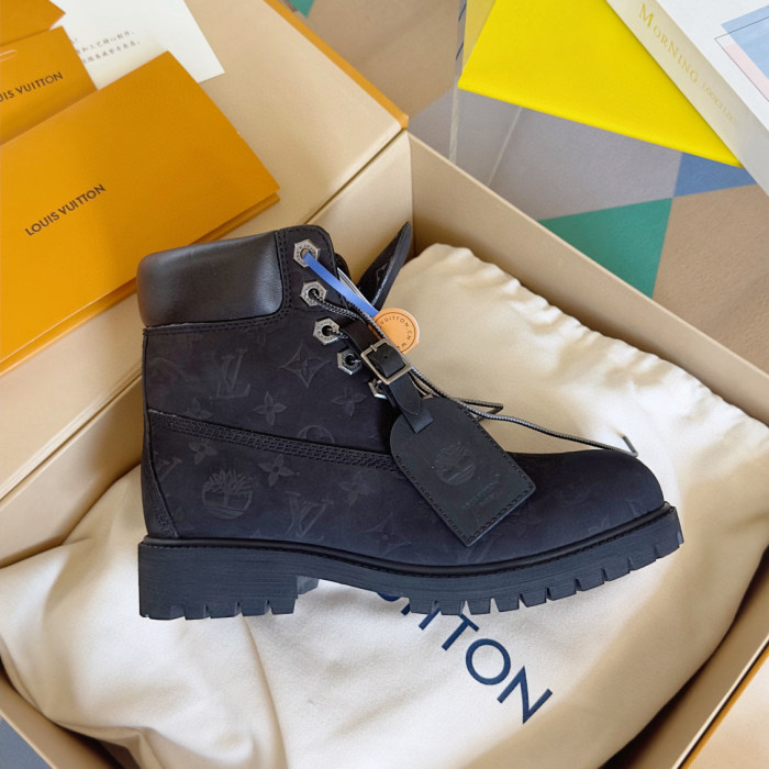 NIGO Louis Vuitton Men's And Women's Fall And Winter Old Flower Print Round Head Lace Up Embossed Waterproof Suede And Ankle Boots Martin Boots Shoes #nigo73221