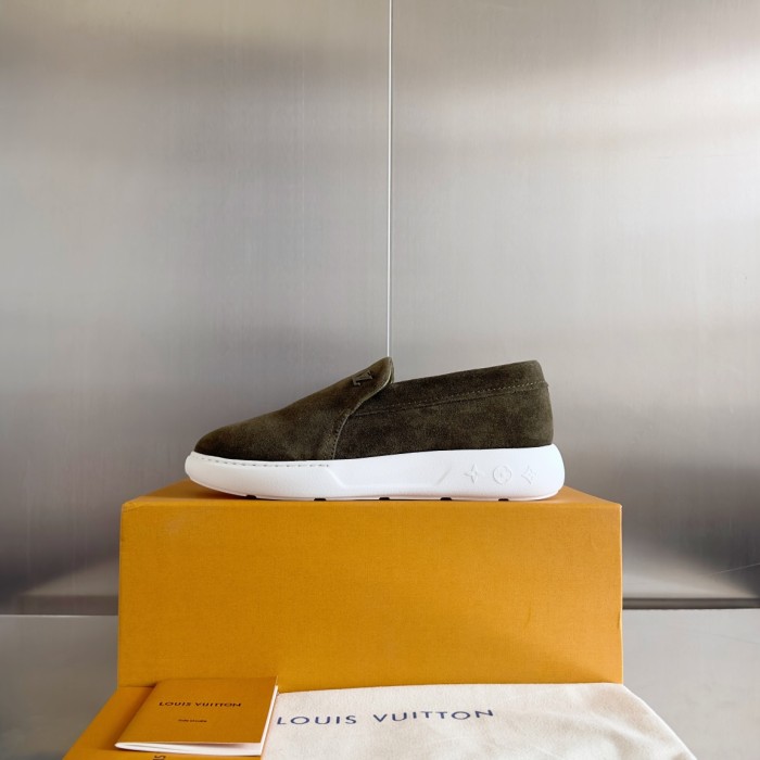 NIGO Louis Vuitton Men's All Season Solid Color Leather Round Toe Over Toe Suede Loafers Shoes #nigo73292