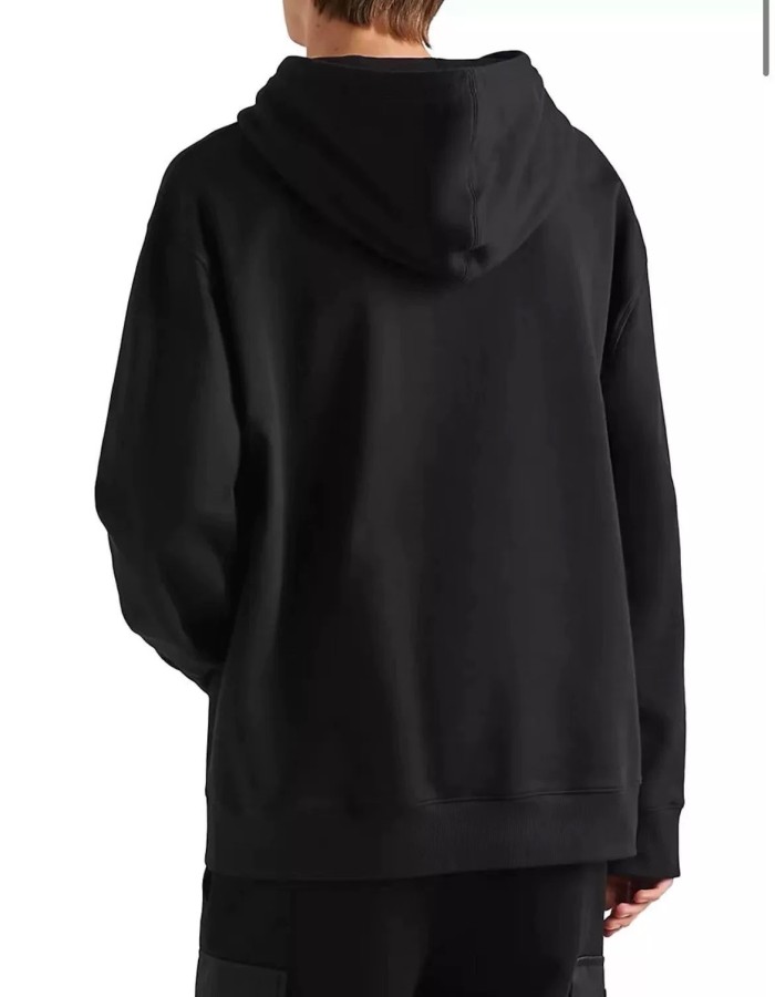NIGO Prada Men's Spring and Fall Triangle Metal Label Black Cotton Hooded Drawstring Loose Sweatshirt Pullover #nigo73284