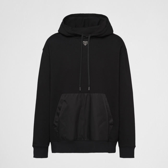 NIGO Prada Men's Spring and Fall Triangle Metal Label Black Cotton Hooded Drawstring Loose Sweatshirt Pullover #nigo73284