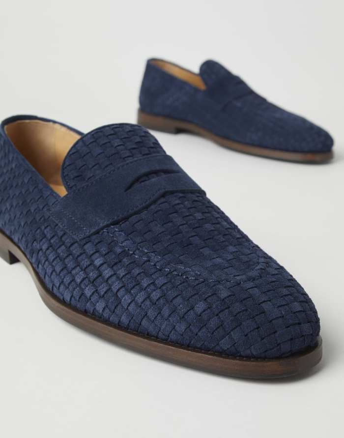 NIGO Brunello Cucinelli Men's Spring Summer Autumn Woven Suede Penny Casual Loafers Solid Color Round Toe Leather Shoes Ngvp #nigo9365