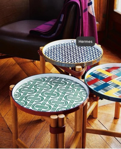 NIGO Hermes Fashion Vintage Les Trotteuses D'Hermès Occasional Table Ceramic Tray Folding Wooden Leg Furniture Decoration Accessories Ngvp #nigo9367