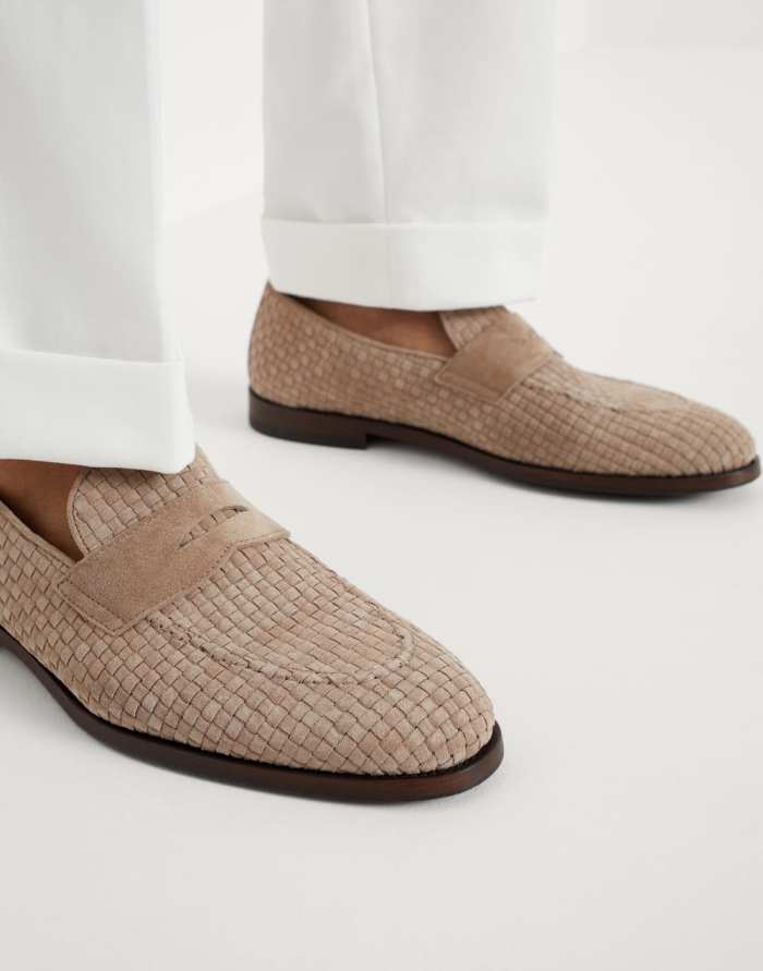 NIGO Brunello Cucinelli Men's Spring Summer Autumn Woven Suede Penny Casual Loafers Solid Color Round Toe Leather Shoes Ngvp #nigo9365