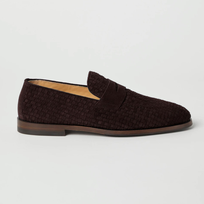 NIGO Brunello Cucinelli Men's Spring Summer Autumn Woven Suede Penny Casual Loafers Solid Color Round Toe Leather Shoes Ngvp #nigo9365