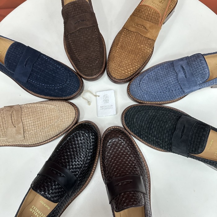 NIGO Brunello Cucinelli Men's Spring Summer Autumn Woven Suede Penny Casual Loafers Solid Color Round Toe Leather Shoes Ngvp #nigo9365