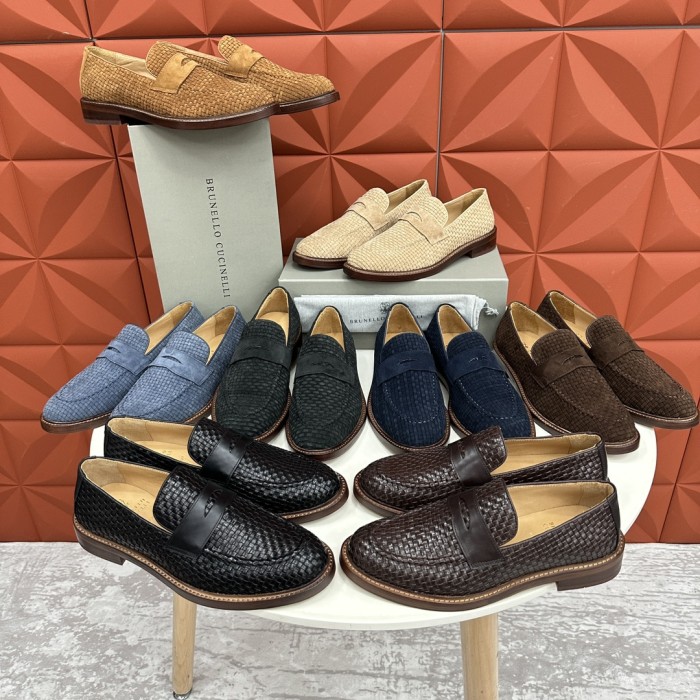 NIGO Brunello Cucinelli Men's Spring Summer Autumn Woven Suede Penny Casual Loafers Solid Color Round Toe Leather Shoes Ngvp #nigo9365