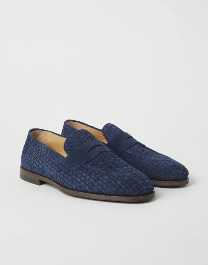 NIGO Brunello Cucinelli Men's Spring Summer Autumn Woven Suede Penny Casual Loafers Solid Color Round Toe Leather Shoes Ngvp #nigo9365