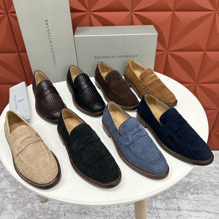 NIGO Brunello Cucinelli Men's Spring Summer Autumn Woven Suede Penny Casual Loafers Solid Color Round Toe Leather Shoes Ngvp #nigo9365