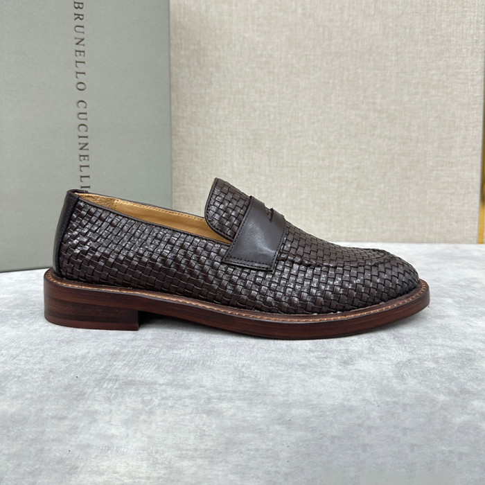 NIGO Brunello Cucinelli Men's Spring Summer Autumn Woven Suede Penny Casual Loafers Solid Color Round Toe Leather Shoes Ngvp #nigo9365