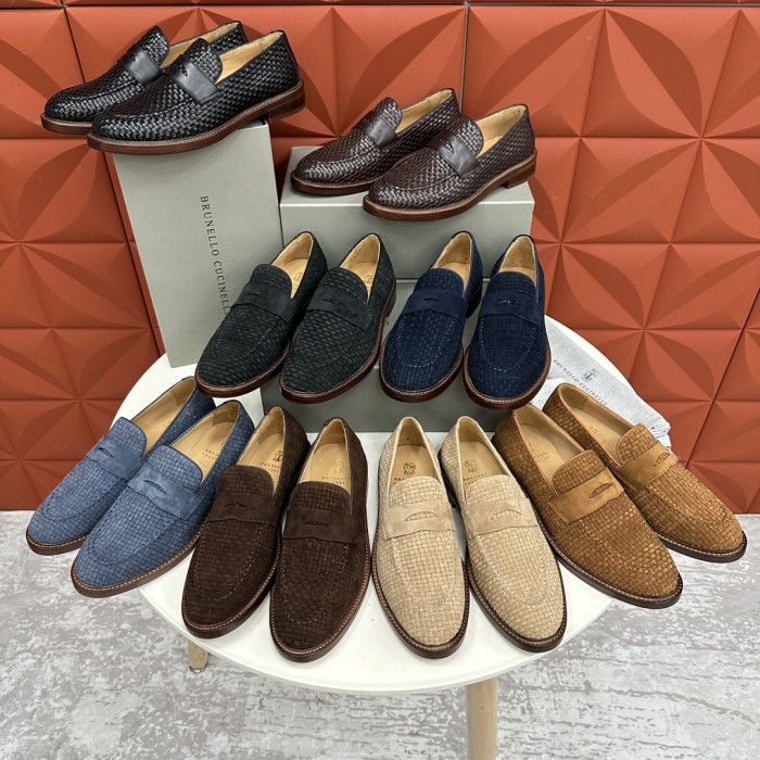 NIGO Brunello Cucinelli Men's Spring Summer Autumn Woven Suede Penny Casual Loafers Solid Color Round Toe Leather Shoes Ngvp #nigo9365