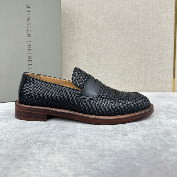 NIGO Brunello Cucinelli Men's Spring Summer Autumn Woven Suede Penny Casual Loafers Solid Color Round Toe Leather Shoes Ngvp #nigo9365