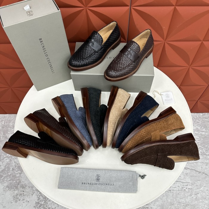 NIGO Brunello Cucinelli Men's Spring Summer Autumn Woven Suede Penny Casual Loafers Solid Color Round Toe Leather Shoes Ngvp #nigo9365