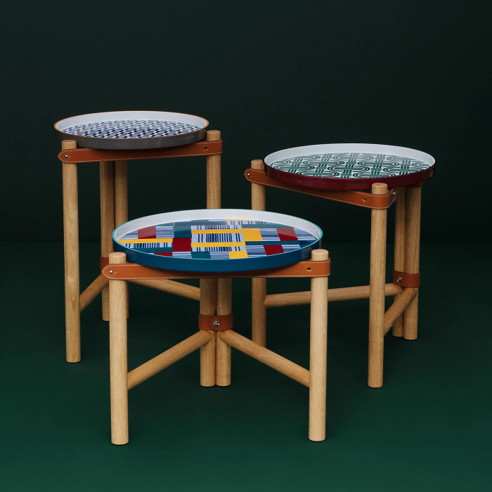 NIGO Hermes Fashion Vintage Les Trotteuses D'Hermès Occasional Table Ceramic Tray Folding Wooden Leg Furniture Decoration Accessories Ngvp #nigo9367