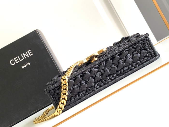 NIGO Celine TRIOMPHE Women's Monogrammed Gold Buckle Raffia Woven Solid Color Crossbody Shoulder Bag Bags #nigo73313