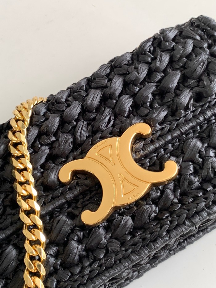 NIGO Celine TRIOMPHE Women's Monogrammed Gold Buckle Raffia Woven Solid Color Crossbody Shoulder Bag Bags #nigo73313