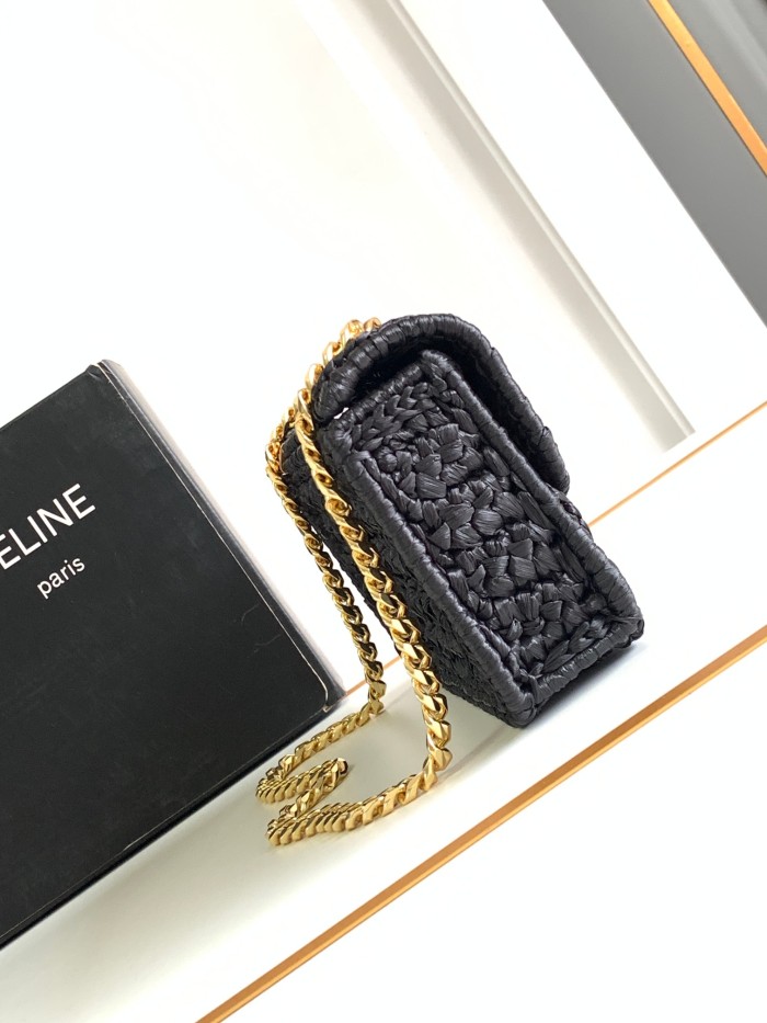 NIGO Celine TRIOMPHE Women's Monogrammed Gold Buckle Raffia Woven Solid Color Crossbody Shoulder Bag Bags #nigo73313