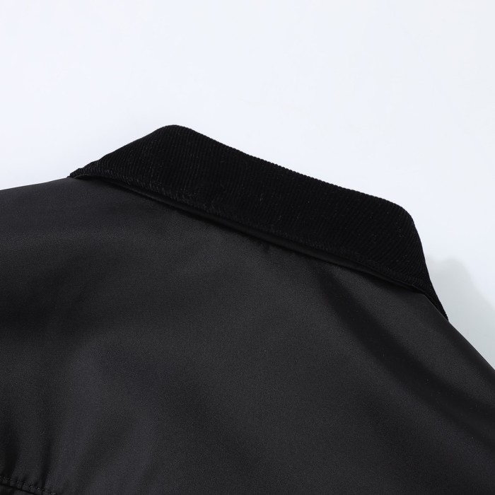 NIGO Prada Men's Fall And Winter Black Nylon With Corduroy Zipper Long Sleeved Jacket #nigo73321