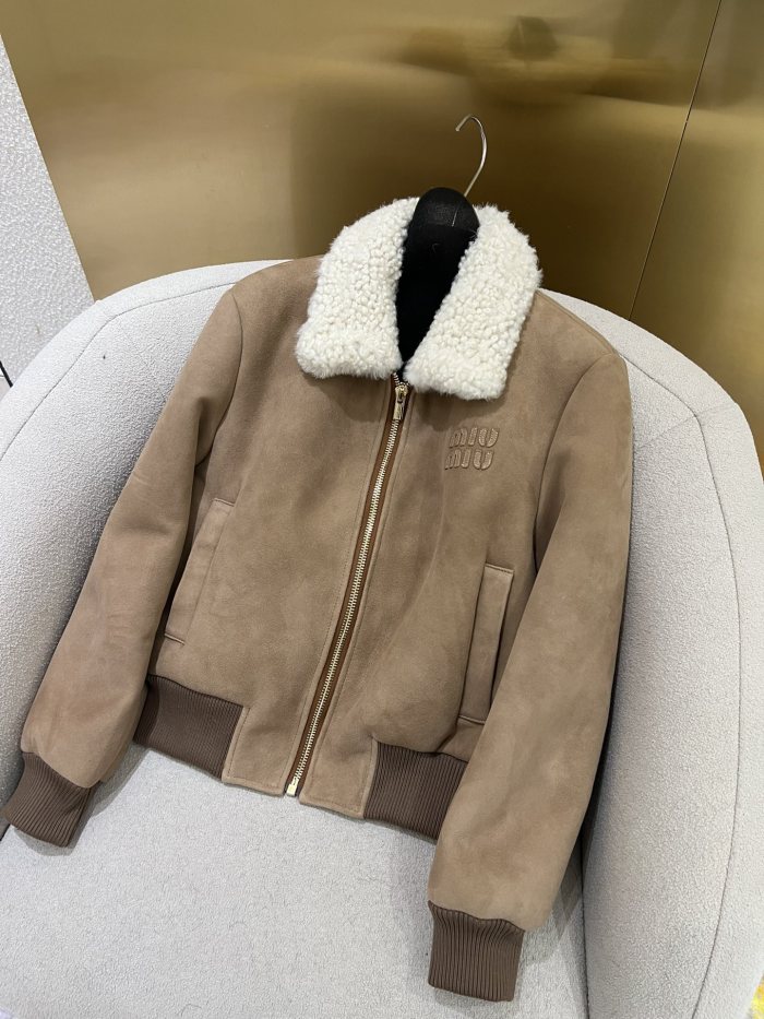 NIGO MiuMiu Women's Autumn and Winter Solid Color Logo Letter Printed Zipper Long Sleeve Leather Jacket #nigo73314