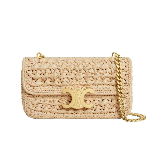 NIGO Celine TRIOMPHE Women's Monogrammed Gold Buckle Raffia Woven Solid Color Crossbody Shoulder Bag Bags #nigo73313