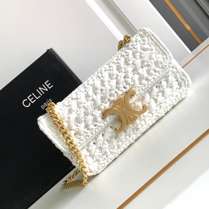 NIGO Celine TRIOMPHE Women's Monogrammed Gold Buckle Raffia Woven Solid Color Crossbody Shoulder Bag Bags #nigo73313