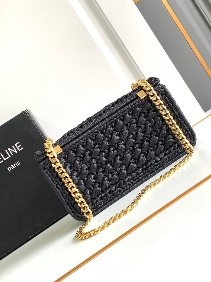 NIGO Celine TRIOMPHE Women's Monogrammed Gold Buckle Raffia Woven Solid Color Crossbody Shoulder Bag Bags #nigo73313