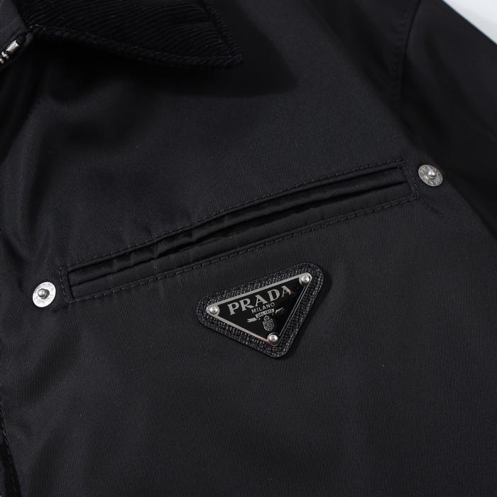 NIGO Prada Men's Fall And Winter Black Nylon With Corduroy Zipper Long Sleeved Jacket #nigo73321