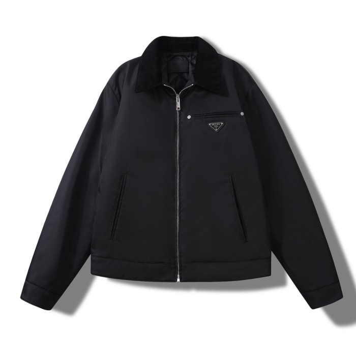 NIGO Prada Men's Fall And Winter Black Nylon With Corduroy Zipper Long Sleeved Jacket #nigo73321