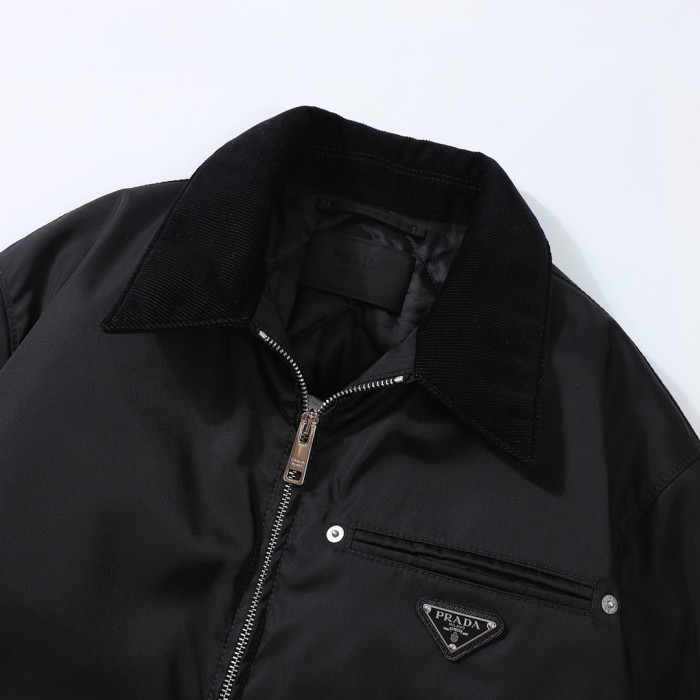 NIGO Prada Men's Fall And Winter Black Nylon With Corduroy Zipper Long Sleeved Jacket #nigo73321