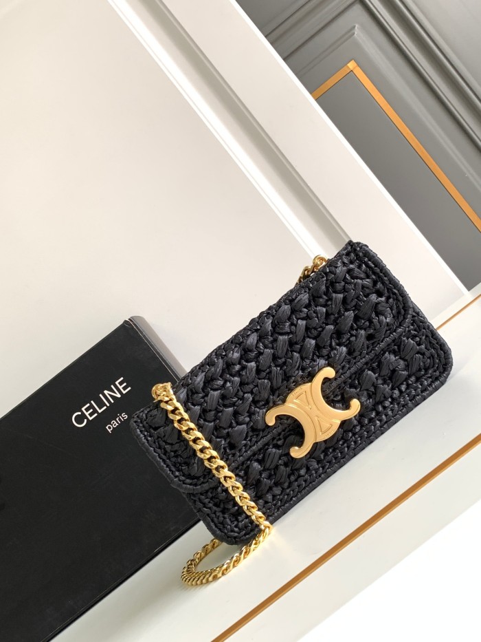 NIGO Celine TRIOMPHE Women's Monogrammed Gold Buckle Raffia Woven Solid Color Crossbody Shoulder Bag Bags #nigo73313