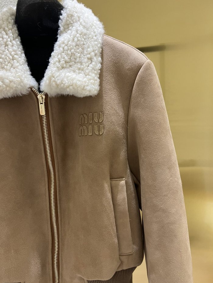 NIGO MiuMiu Women's Autumn and Winter Solid Color Logo Letter Printed Zipper Long Sleeve Leather Jacket #nigo73314