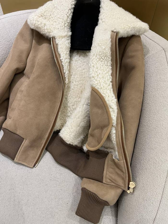 NIGO MiuMiu Women's Autumn and Winter Solid Color Logo Letter Printed Zipper Long Sleeve Leather Jacket #nigo73314