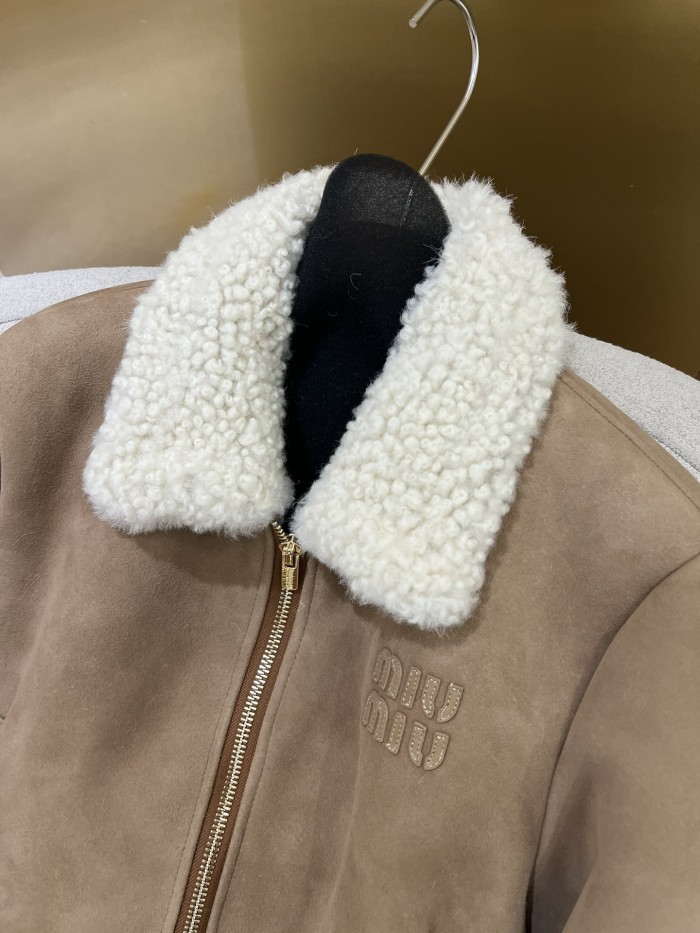 NIGO MiuMiu Women's Autumn and Winter Solid Color Logo Letter Printed Zipper Long Sleeve Leather Jacket #nigo73314