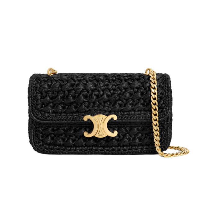 NIGO Celine TRIOMPHE Women's Monogrammed Gold Buckle Raffia Woven Solid Color Crossbody Shoulder Bag Bags #nigo73313