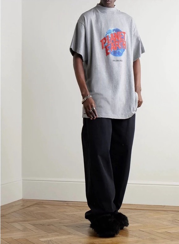 NIGO Balenciaga Men's Summer Logo Earth Print Round Neck Retro Do Old Loose Solid Color Cotton Short Sleeve T-Shirt #nigo71642