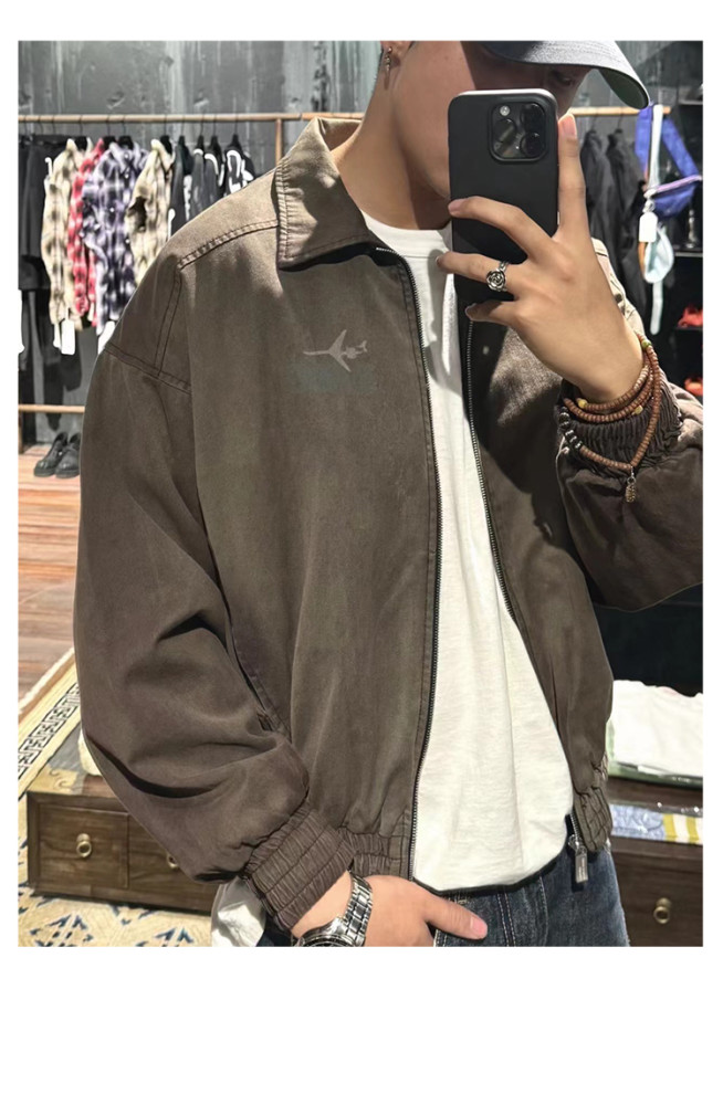 NIGO Enfants Riches Deprimes Men's Spring and Autumn Vintage Old Sandblasted Faded Zipper Solid Color Washed Pilot Long Sleeve Jacket Ngvp #nigo9372