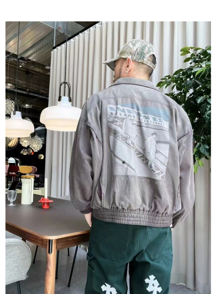 NIGO Enfants Riches Deprimes Men's Spring and Autumn Vintage Old Sandblasted Faded Zipper Solid Color Washed Pilot Long Sleeve Jacket Ngvp #nigo9372